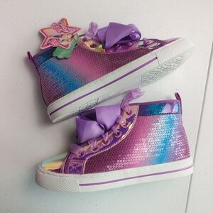 Nwt Nickelodeon Jojo Siwa Girl's Casual Sneaker Bow Glitter Multicolor Size 4‎